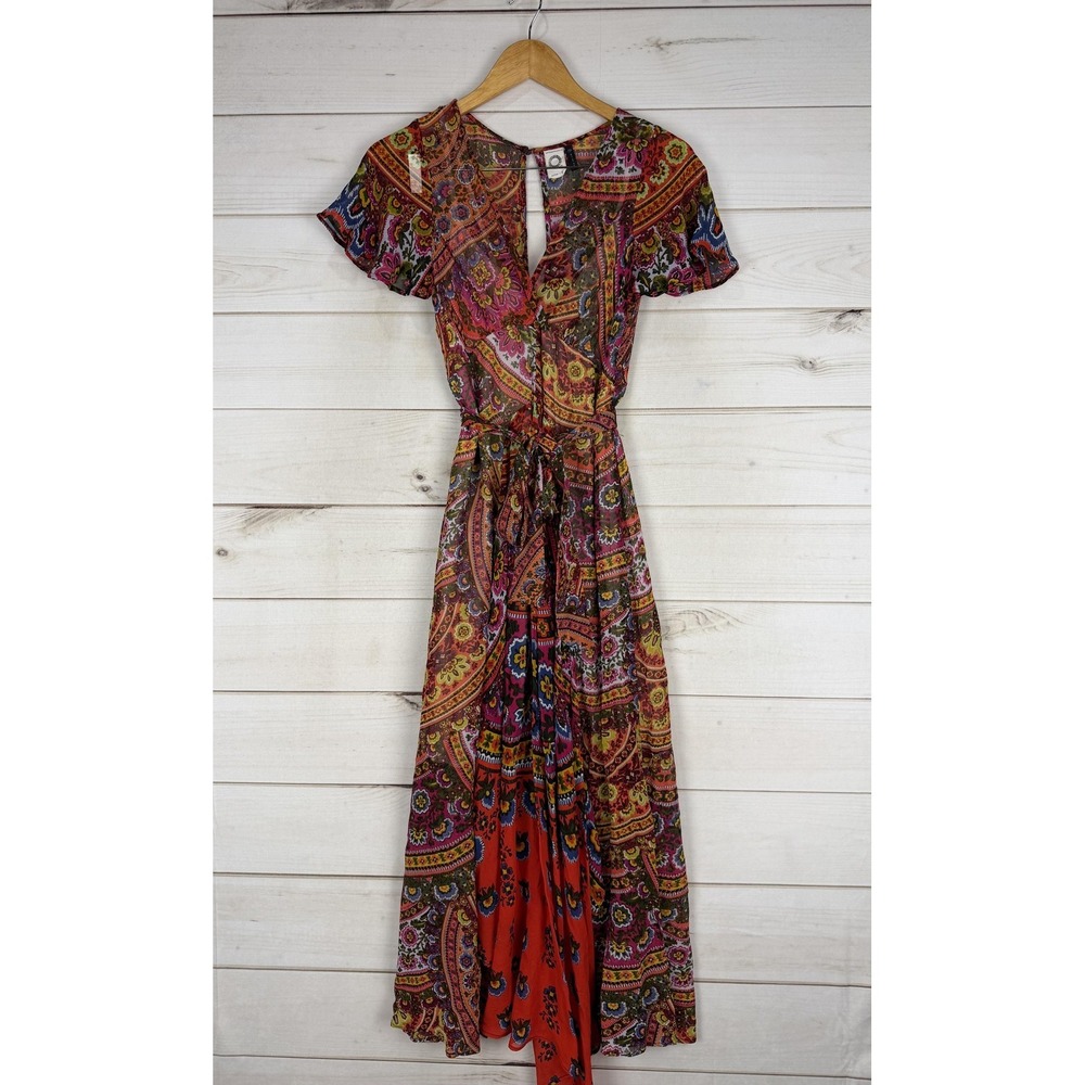 Akemi + Kin Dress Womens 2 Multicolor Paisley Maxi Flutter Sleeve Boho Lined